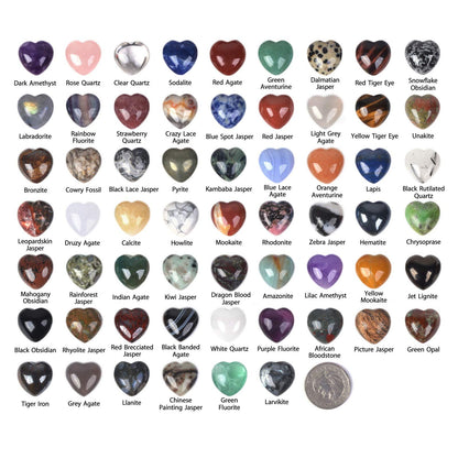 All Natural 20mm Mini Puffy Heart Assorted Gemstone Healing Crystal Pocket Stone Rock Collection Box (Pack of 24)
