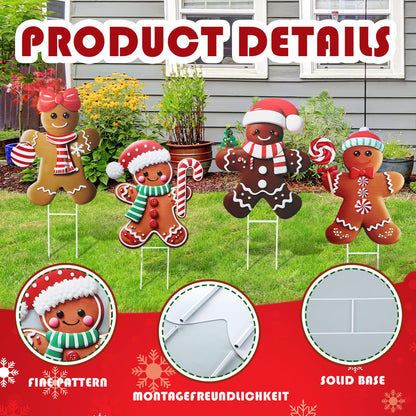 Weysat 4 Pack Christmas Metal Yard Stakes 15.75 Inch Gingerbread Man Yard Sign Stake Christmas Decorations Outdoor for Outside Xmas Gingerbread Decorations for Garden Lawn Pathway Party Decor