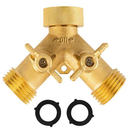 INNAV8 Garden Hose Splitter 2 Way Heavy Duty - SOLID BRASS Hose Splitter Features Easy to Open Valves - Hose Bib Y Splitter for Outdoor Faucet