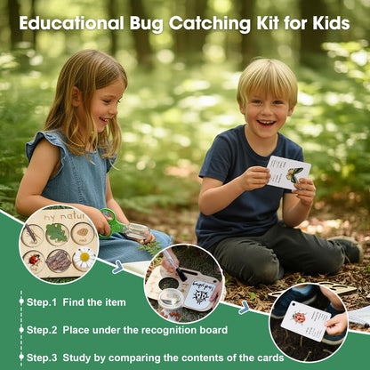 Bug Catcher Kit for Kids, Bug Catching Kit with Bug Box, Learning Cards & Observation Board, Outdoor Toys Scavenger Hunt Play Set, Adventure Set for Backyard & Camping Fun Gift for Girls Boys