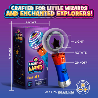 IPIDIPI TOYS Spinning Light Up LED Magic Wand for Kids - Easter Basket Stuffers Light Up Toys, Goodie Bag Filler - Ideal Gift, Birthday Party Favors for Boys & Girls