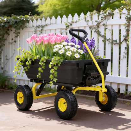 Autodaya 900LB Garden Dump Cart, 2026 Upgraded Heavy Duty Wheelbarrow Cart with 10" Non-Slip Pneumatic Tires & Quick-Release System, 4-Wheel Steel Frame Wagon for Transportation in Yard, Farm, Garden