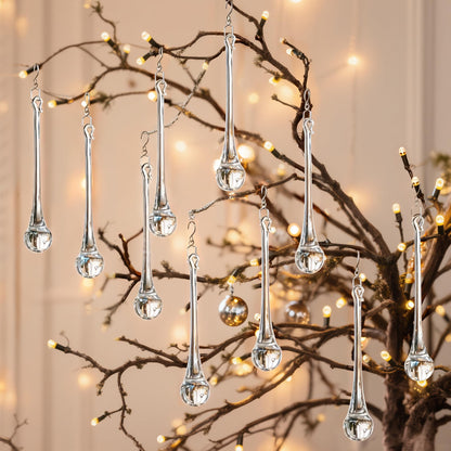 kanpura 6 Inch Teardrop Ornaments Glass Drop Ornaments Clear Crystal Chandelier Pendant Hanging for Centerpieces Christmas Tree Winter Party Decor(10 Pcs)