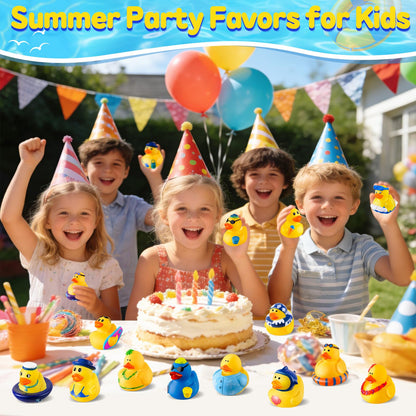 24 Pcs Summer Rubber Ducks with a Bag, Ducks for Jeeps, Assorted Beach Toys for Duckies Games, Summer Prizes Holiday Party Favors, Bath Cruise Toys, Water Pool Toys for Baby Toddler Kids