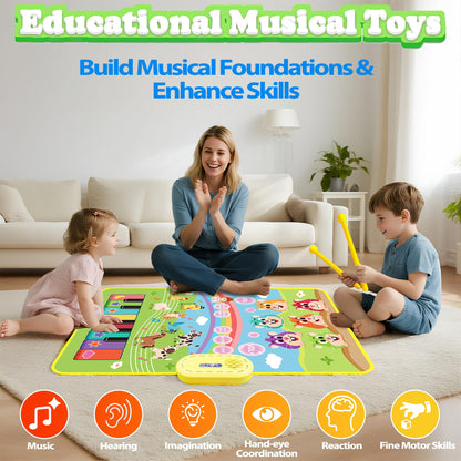 MOMUSE 3-in-1 Piano Music Mat for Kids, Whack-a-Mole Game Floor Play Mat with 30 Sound & Function Keys, Sensory Musical Toys for Baby Girls Boys Toddlers 1 2 3 4 5 6 Years Old