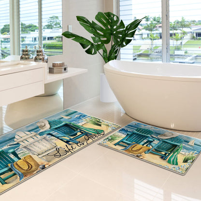 Tailus Summer Blue Sea Chairs Beach Decorative Kitchen Rugs Set of 2, Ocean Seagull Sailboat Kitchen Mat Coastal Non-Slip Floor Mat, Nautical Home Kitchen Decorations 17x29 and 17x47 Inch