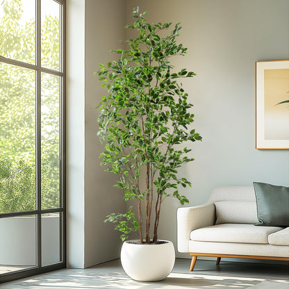Bailikang Artificial Ficus Tree Indoor 8ft, Large Potted Faux Tree with Realistic Silk Leaves & Trunk for Home Office, Living Room Corner Decor