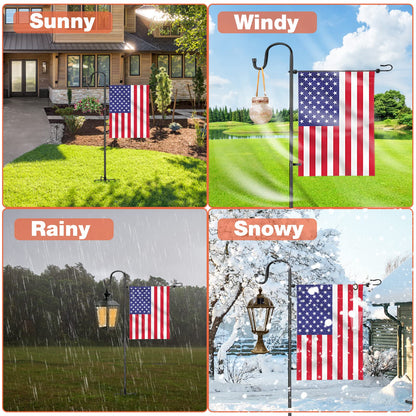 LOPANNY Garden Flag Stand - Upgraded Garden Flag Pole with Shepherd Hooks for 12 x 18 Flag, 45IN Yard Flag Holder Stand for Small Flags(Without Solar Lights & Flag)