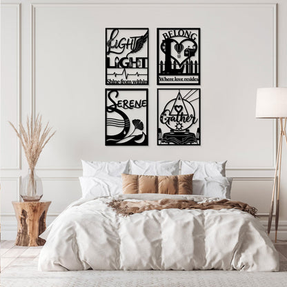 GlintHome Black Metal Wall Decor - Letter (Light/Belong/Serene/Gather) Large Wall Art for Living Room Bedroom Office Home Decor