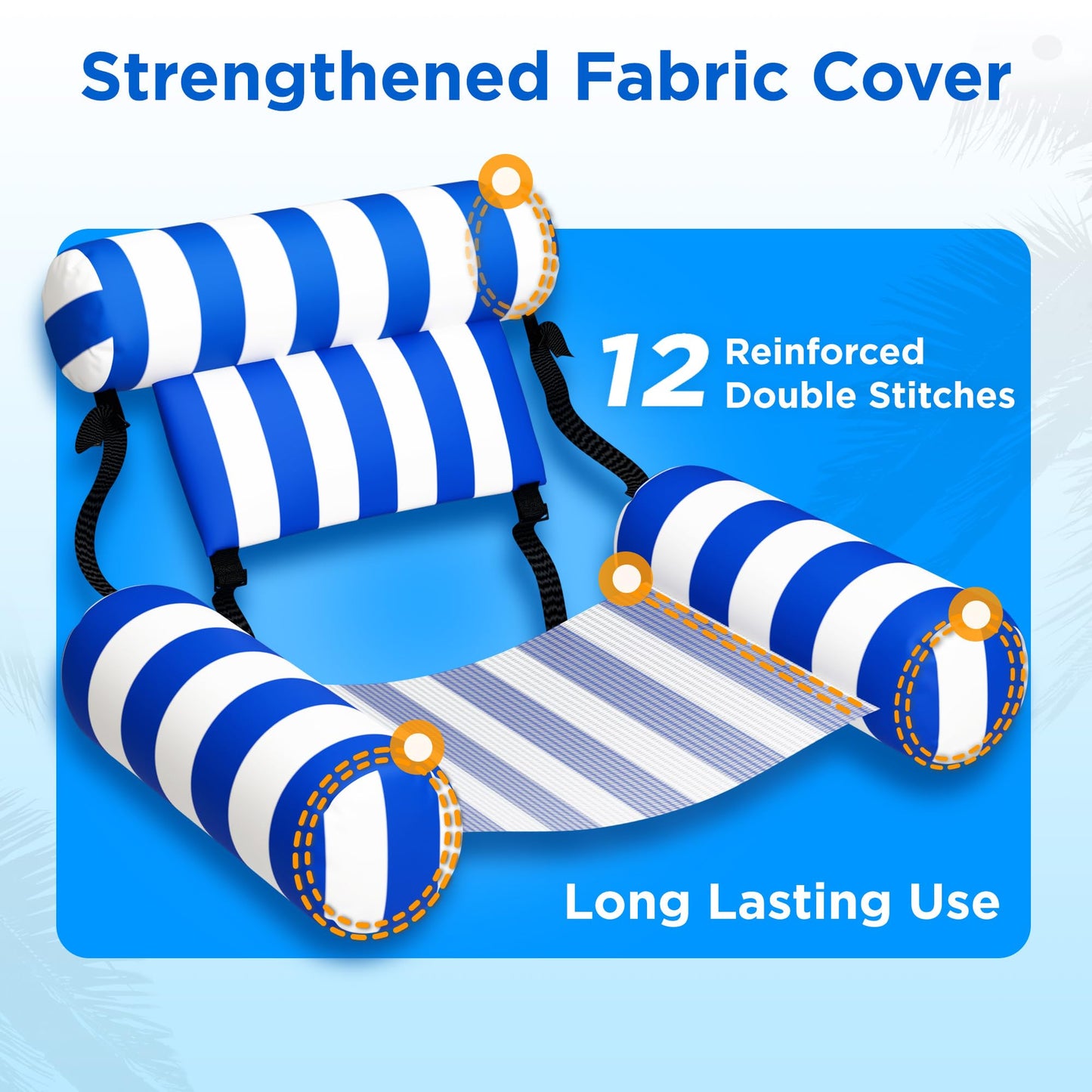 Funscape Pool Floats Chairs Adult, 2 Packs Heavy Duty Inflatable Swimming Pool Lounges, Fabric Floating Hammock Seat, Kid Blow Pool Noodle Lake Raft Floaties, Fun Summer Beach Water Party Game-Stripe