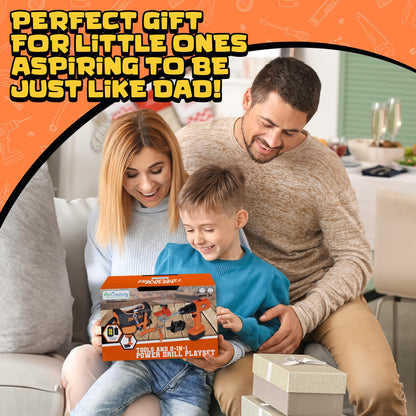 ArtCreativity Power Drill Tool Set for Kids - Pretend Playset with 2-in-1 Toy Drill with Lights, Sounds, Motion - Includes Toy Hammer, Pliers, Bolts, Screwdriver and More - Sturdy Bag for Storage