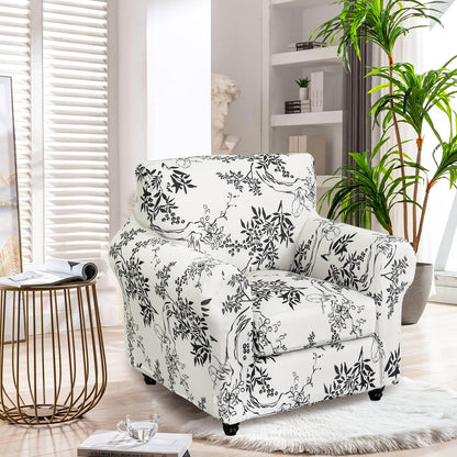 FUANGUI 2 Piece Chair Covers Stretch Arm Covers Chair Couch Covers, Armchair Slipcover with Separate Chair Cushion Cover, Floral Washable Chair Protector for Living Room (Armchair, Ink Pattern)