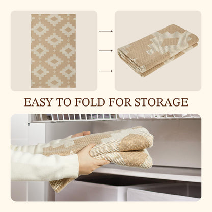 MatEssenz 2x3 Washable Entryway Rug, Woven Boho Geometric Indoor Front Door Mat, Pet Friendly Neutral Farmhouse Accent Throw Rug for Kitchen & Bedroom, Beige