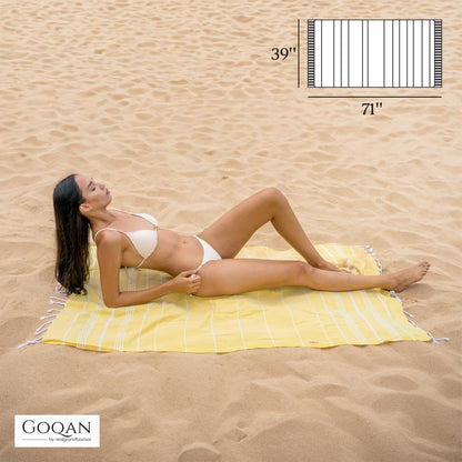 realgrandbazaar GOQAN Turkish Beach Towel 100% Cotton - Quick Dry Towels for Bath, Hostel Travel, Gym, Exercise, Swim, Shower, 39x71 Large - Rapid Dry for Workout Sports, Swimming, Camping -Yellow