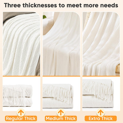 inhand Knitted Throw Blankets for Couch and Bed, Soft Cozy Knit Blanket with Tassel, Off White Lightweight Decorative Blankets and Throws, Farmhouse Warm Woven Blanket for Men and Women, 60"x80"