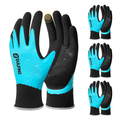 DULFINE Waterproof Work Gloves for Men and Women,3 Pairs PackTouch Screen Rubber Coated Non-slip Garden Gloves, Outdoor Construction(Large)