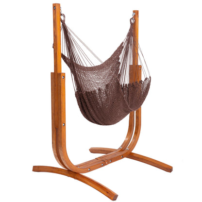 SANIWERKE® Hammock Chair with Stand, Caribbean Hammock Chair and Laminated Wooden Stand Combo, Sturdy Design, 400LBS Capacity, 70x50Inches, Jumbo Haven Lounger for Indoor Outdoor (Rich Mocha)