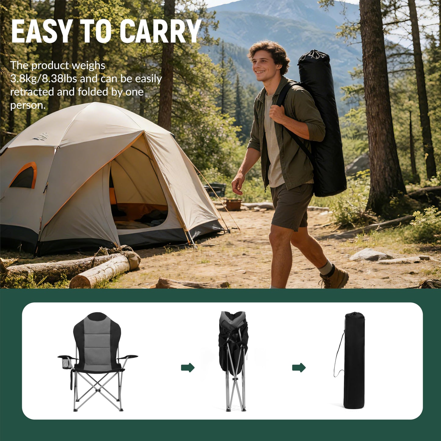 OUTSIDER Folding Camping Chair for Adults Heavy Duty – Supports 400 lbs, Portable Outdoor Chair with Cup Holder, Side Pocket & Large Rear Storage Bag, Lightweight Lawn Chair for Camping (Style-4, 1)