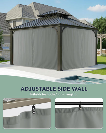 RichSets Gazebo Curtains Outdoor Waterproof - 10'Wx10'Lx7'H Weatherproof Patio Pergola Outside Curtains, Gazebo Universal Replacement Privacy Curtains, 4 Panels Sidewall Drapes with Zipper, Grey