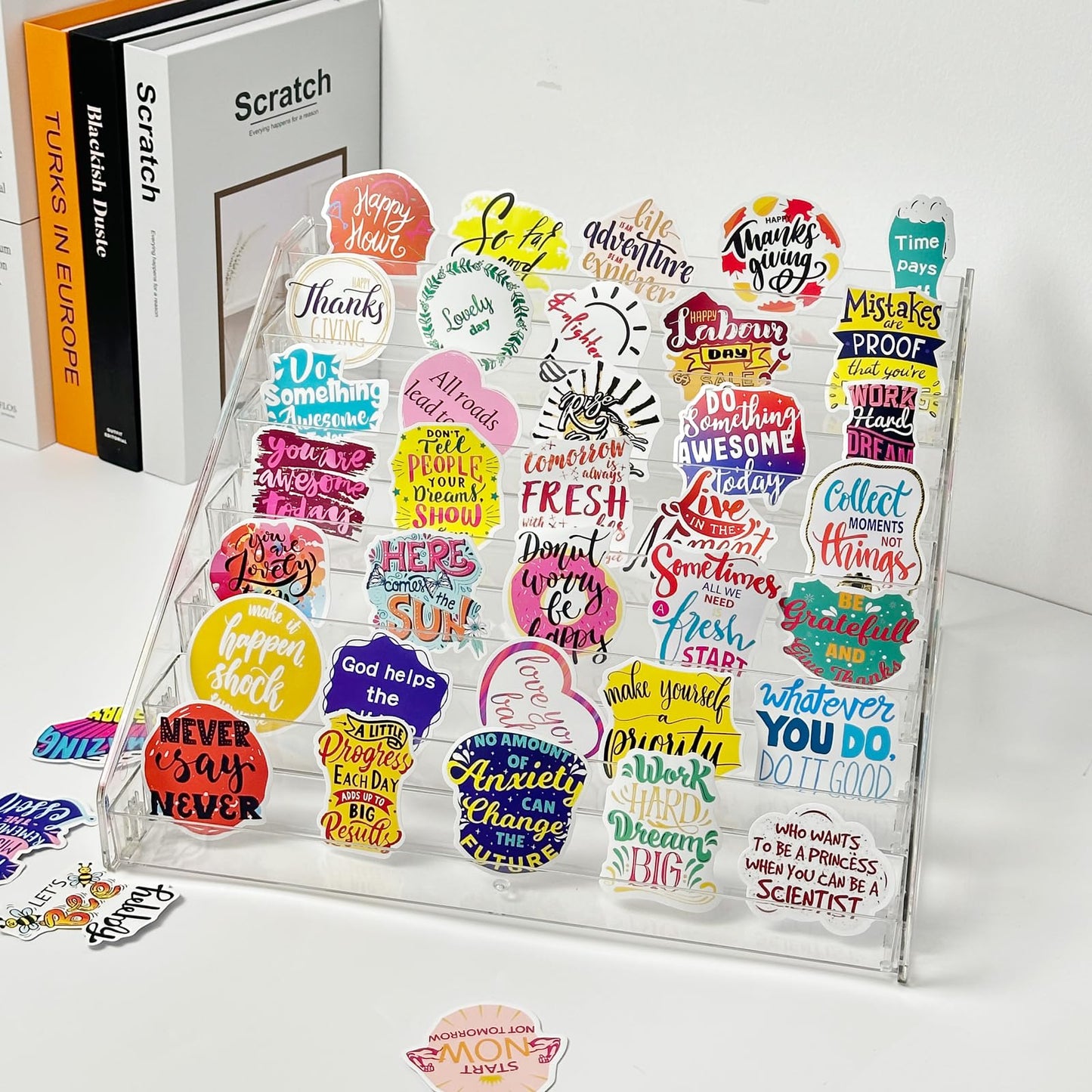 GYSLEOT 2 Pack 7-Tier Acrylic Card Display Stand, Versatile Sticker Display Rack Holder for Greeting Card Business Brochure Postcard Portable Card Display Shelf for Vendors Craft Trade Shows