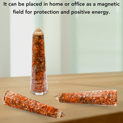 Amazing Gemstone Carnelian Orgonite Orgone Crystal Towers - Large 4.5" Orgonite Crystal Wand Obelisk Tower Point for Meditation, Crystals and Healing Stones Gift and Protection