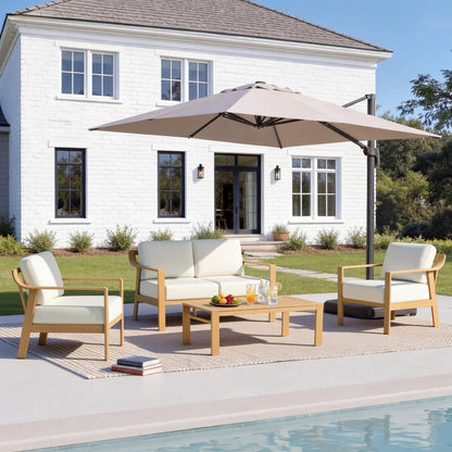 KISLOT Aluminum Outdoor Patio Furniture Set with Coffee Table,4 Seater Patio Conversation Sets with Washable Thick Cushions,Outdoor Sectional Furniture Set for Poolside, Balcony,Wood-Grain Frame
