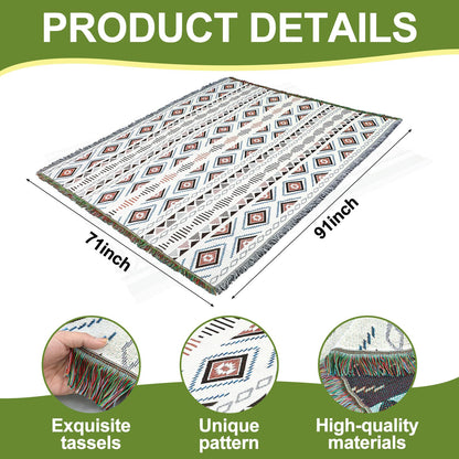Hahafelt 91x 71 in Extra Large Outdoor Picnic Blanket with Waterproof Mat Oversize Beach Woven Cotton Yarn Blanket with Fringe Machine Sandproof for Spring Summer Camping Beach Park(Diamond,Brown)