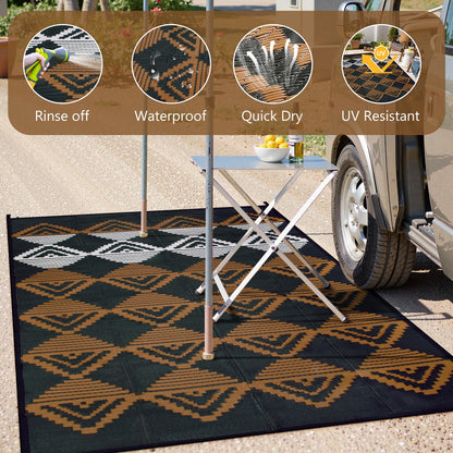 Lahome Outdoor Rugs 8x10 Waterproof, Reversible Plastic Large Outdoor Rug for Patios, Outside RV Mat Carpet for Patio Deck Porch Backyard Balcony Picnic Trailer (Black/Brown, 8' x 10')