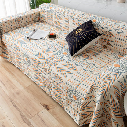 Osunnus Cotton Couch Cover Washable Boho Reversible Throw Sofa Cover Geometric Jacquard Multi-Use Furniture Protector for 2-3 Cushion Sectional L Shaped Sofa Bed Boho Home Decor, 79" x 118"