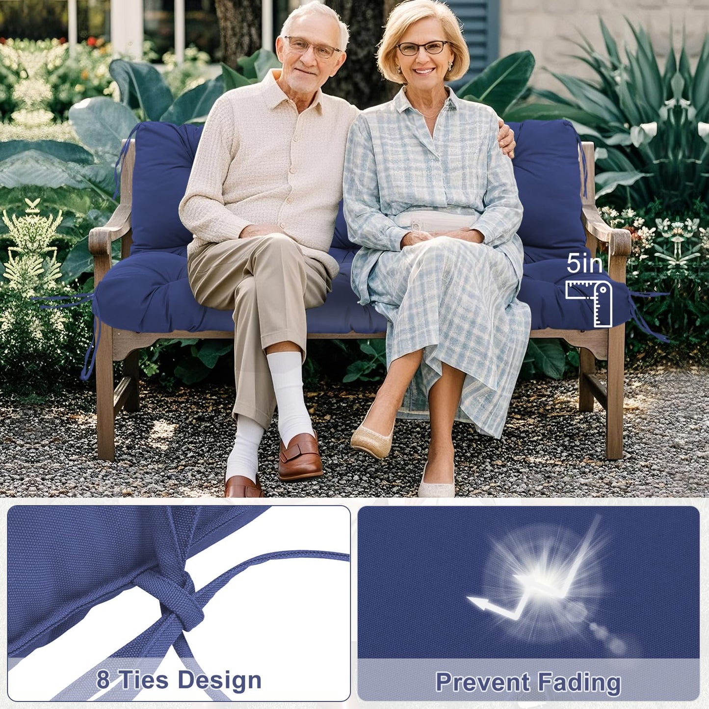 SXBFHGH Swing Cushions 3 Seater Replacement Waterproof Outdoor Porch Swing Cushion with Backrest Extra Thick 5" Swing Cushions for Outdoor Furniture Patio Bench Garden Backyard (Navy Blue 60x40x5inch)