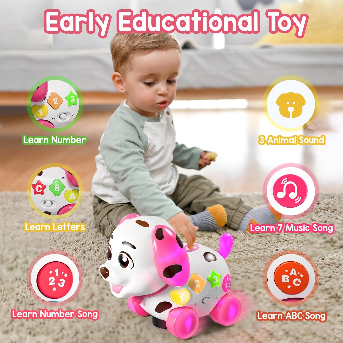 ToddlerCley Musical Puppy Toys for 1 Year Old Girl Gifts, 1st Birthday Gril Gift, Bilingual Baby Toy 6-12-18 Months, Learning Toy for 1 Year Old Boy Present with Sound Light