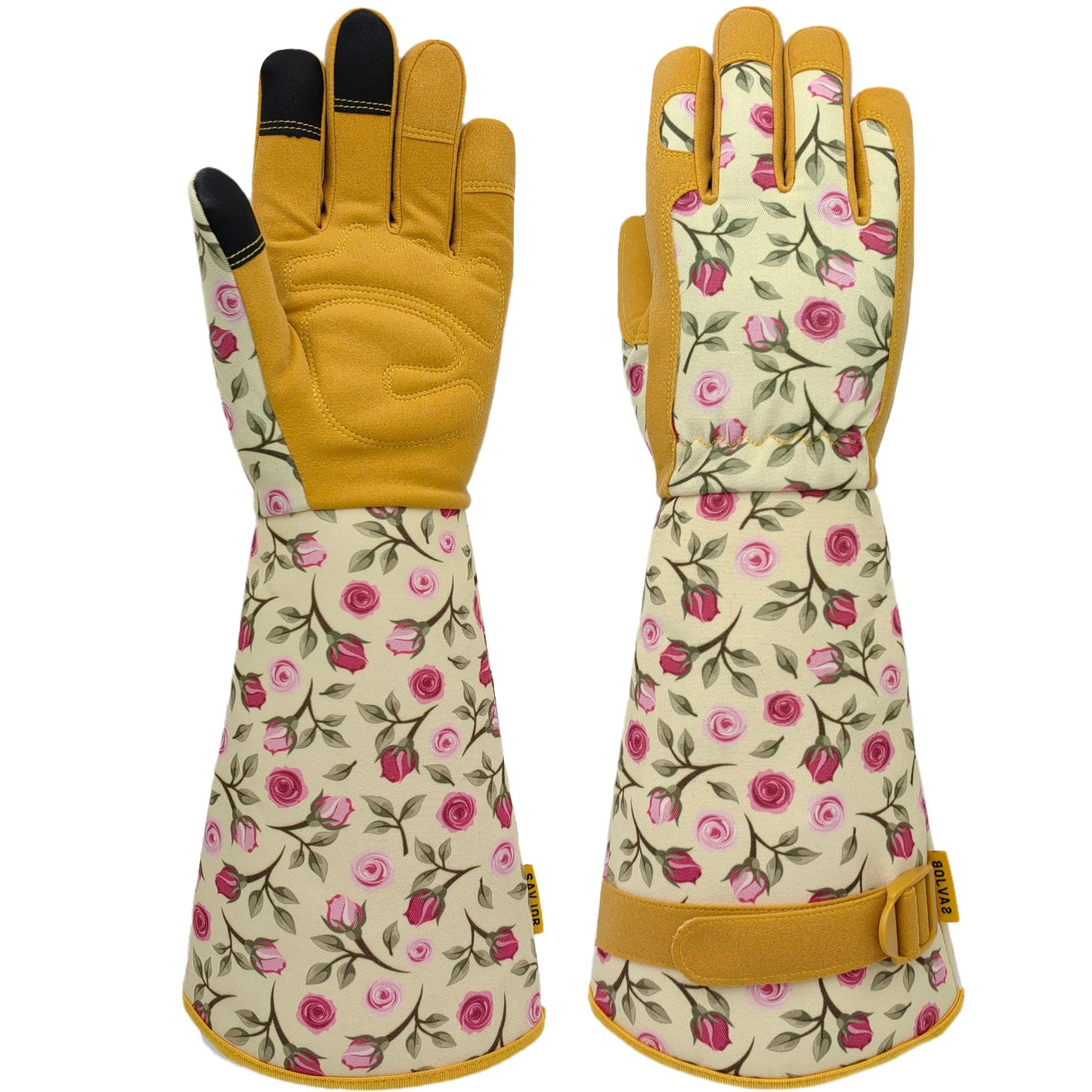 SAVJOB Gardening Garden Gloves,Synthetic Leather Thorn Proof Yard Work Gloves with Touchscreen,Gifts for Women,Yellow,Medium