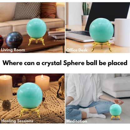 Amazing Gemstone Amazonite Crystal Ball with Stand - 2" Inches Crystal Sphere Meditation Balls for Witchcraft and Decorative Balls