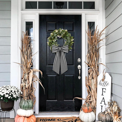 2 Pack Boxwood Wreath Sash Garland for Front Door Porch Decor (Black and White Stripe)