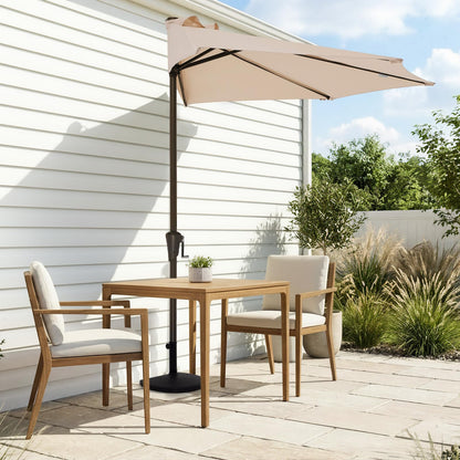 JEAREY 9ft Half Umbrella Outdoor Patio Umbrella Market Umbrellas with Crank, 1/2 Round Wall Umbrella 5 Sturdy Ribs UV Protection for Pool Garden Balcony Deck, Beige