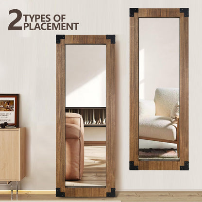 LXWZHK 65x24 Inch Full Length Mirror, Wooden Frame Full Body Standing Mirror with Metal Decorative, Light Walunt
