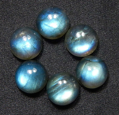 Myhealingworld 9 MM Round Blue Fire AAA Quality Natural Labradorite Calibrated Cabochon Loose Gemstone For Jewelry Making Loose Gemstone 6 pcs Box