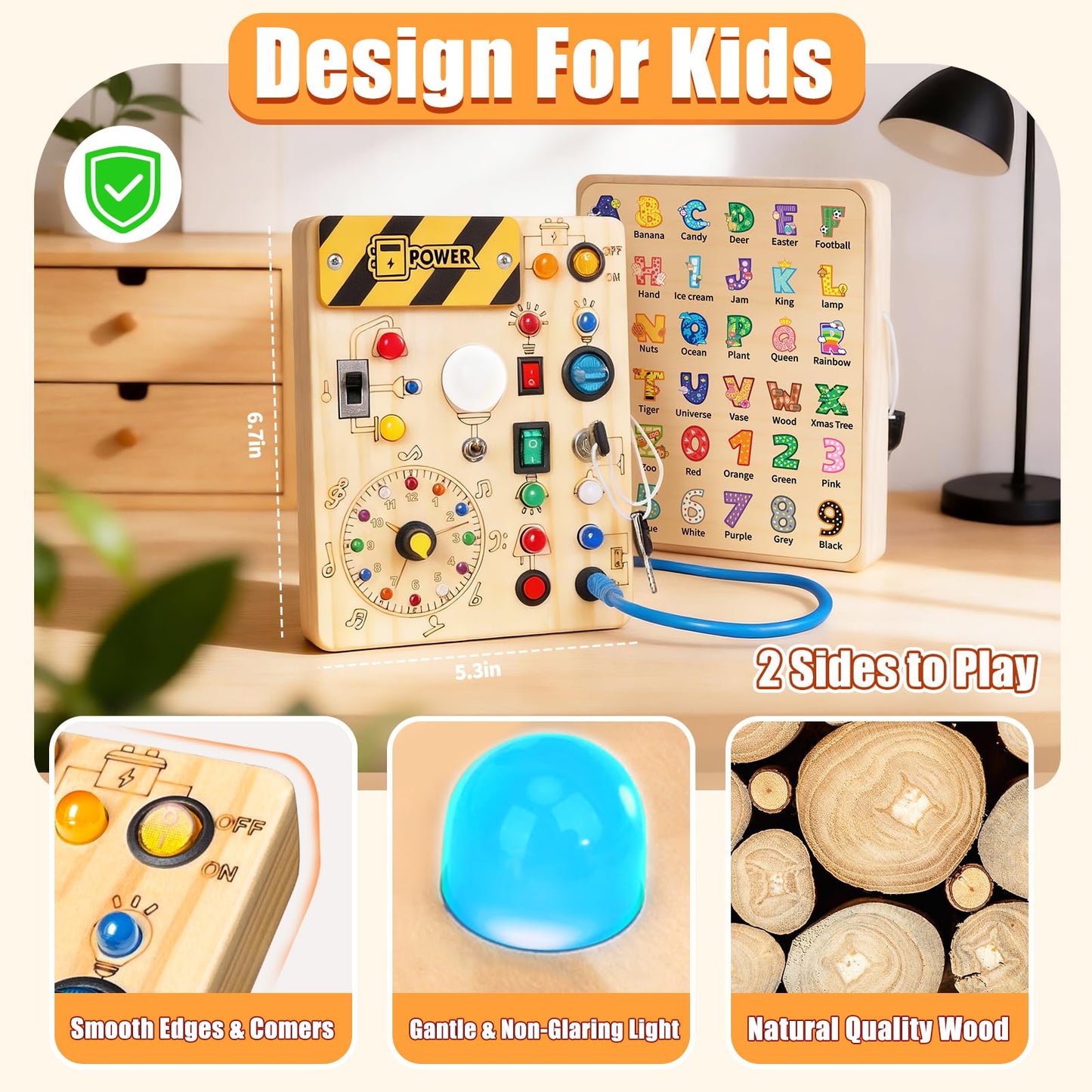 Konijiwa Busy Board - Montessori Toys for 1-3 Years Old Boys & Girls | Sensory Toys for Kids with Autism | Toddlers Learning Activity for Early Development (Busy Board v2)