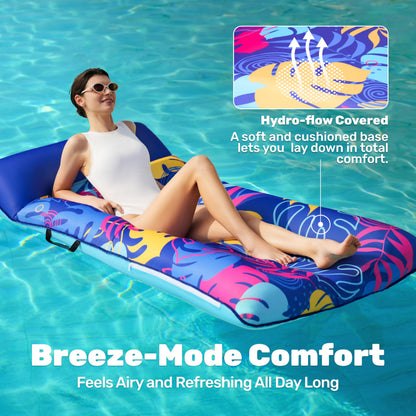 Sloosh Inflatable Pool Floats Raft - XL Fabric Covered Pool Mat Lounger Floaties for Adults, Ultra Comfort Inflatable Water Float with Headrest for Beach Lake Swimming Pool Floating 68"X34" (Blue)