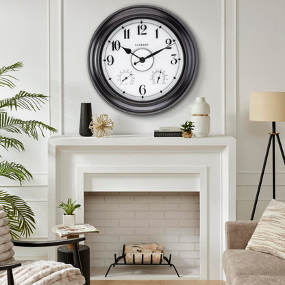 CLXEAST 24 Inch LED Self-Illuminated Outdoor Metal Clocks Waterproof, Large Lighted Outdoor Clock with Temperature and Humidity,Oil Rubbed Bronze Black,Spring Garden Decor
