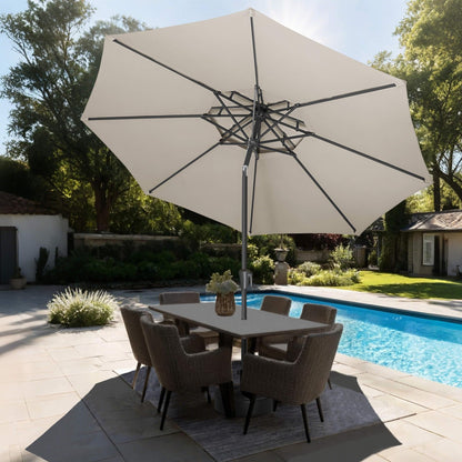 AckMizz 9ft Outdoor Patio Umbrella - 2-Tier Table Umbrella Waterprool UV Protection, Sombrillas de Patio with Push Button Tilt, Sun Umbrella for Pool, Porch, Garden, Backyard (Taupe)