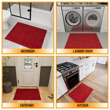 Ottomanson 2'7" x 3' Ultra-Thin Entryway Rug - Durable Non-Slip Mat for High-Traffic Areas - Fits Under Doors for Easy Entry - Ideal for Front Door, Hallway, Kitchen, Bathroom & Mudroom, Red