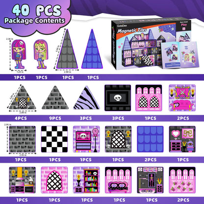 GobiDex Magnetic Tiles Doll House Building Toys, Monster Magnetic Blocks for Kids Ages 3-8,STEM Magnet Toys Birthday for 3+ Year Girls,Haunted Castle Playset