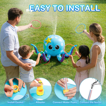 Sprinkler for Kids, Inflatable Octopus Water Toys with 6 Rings, Kids Sprinklers for Yard, Summer Outdoor Toys Backyard Water Spray Sprinkler Fun Toy for 3 4 5 6 7 8 Years and Up Boys Girls Gifts