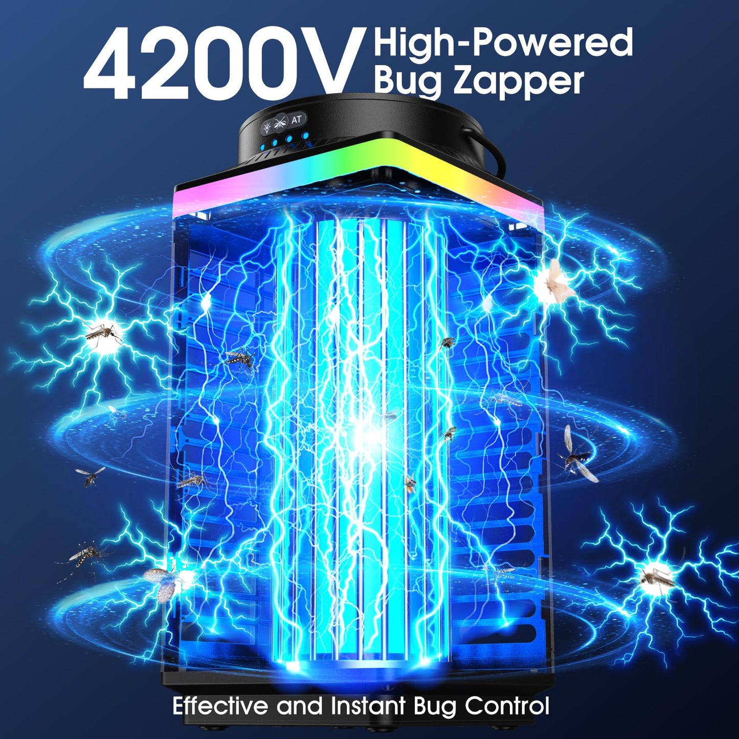 Bug Zapper Outdoor, 4-in-1 4200V Electric Mosquito Zapper, Rechargeable Bug Zapper Cordless Fly Zapper with 5000mAH Battery, Waterproof IP68, Portable & Wireless Insect Zapper for Patio Camping Home