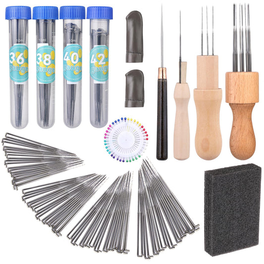 Yizzvb 127 Pcs Needle Felting Needles, 4 Sizes Felting Needles, Needle Felting Tools Wool Felting Supplies Kit with 3 Types Wooden Holders, Foam Pad, Needle Felting Starter Kit for DIY Crafts