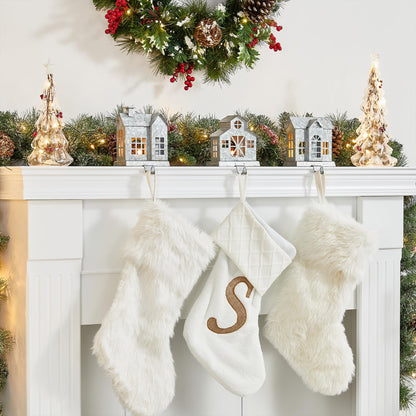 Glitzhome Galvanized Christmas Stocking Holder, Set of 3 Rustic Mantel Hooks for Fireplace, Heavy Duty Metal Sock Hangers with Country Farmhouse Design, Party Decorations for Holiday Home
