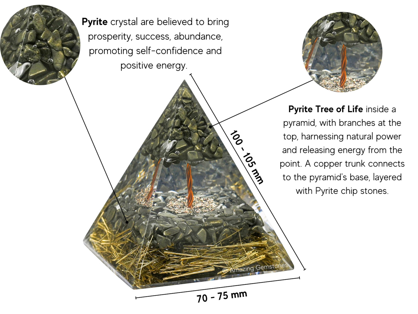 Amazing Gemstone Organite Orgone Pyramid Extra Large 105 MM - Orgone Energy Pyramid with Pyrite Crystals and Healing Stone - Orgonite Pyramids Crystals and Positive Energy