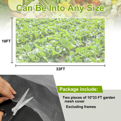 RIFNY Garden Netting, 2 Pack 10x33Ft Ultra Fine Mesh Netting Pest Barrier Protection Bird Mosquito Net Plants Cover for Vegetables Fruits Flowers Crops Greenhouse Row Cover Raised Bed Patio