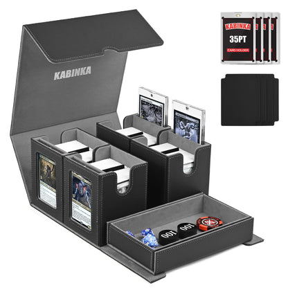 Kabinka Card Deck Box for MTG Commander, Holds 400+ Double-Sleeved Cards, 5 IN 1 Detachable Card Case with Dice Tray, Fits Magic/TCG Cards, 4 Magnetic Card Holders & Dividers (Black)